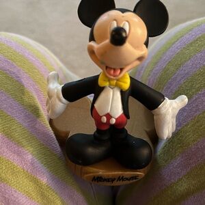 Disney Mickey Mouse Figurine hard rubber w/ gold plastic stand (20 years old)